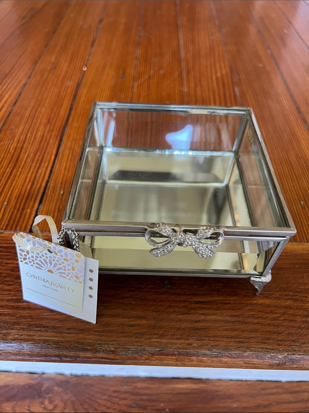 Cynthia Rowley Silver Mirrored Jewelry Tray Box with Bow Accent